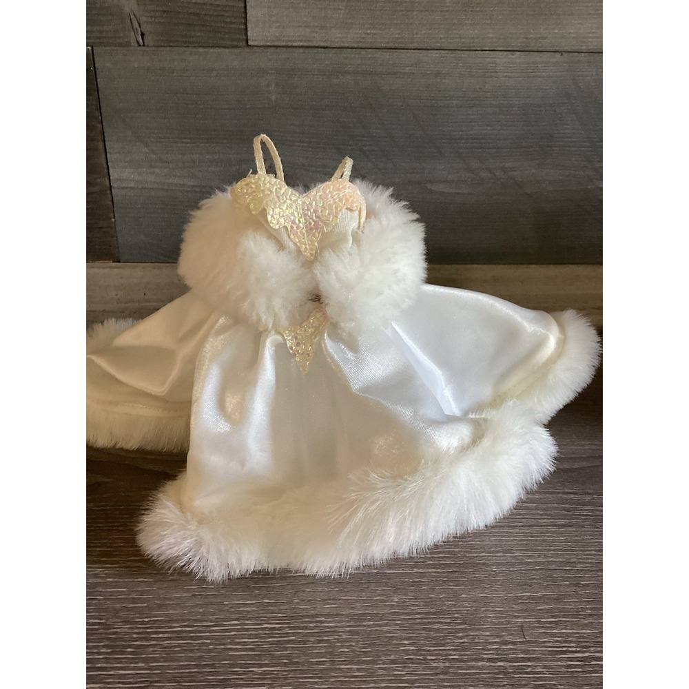 Vtg Barbie Dress With Faux Fur Wrap White fur